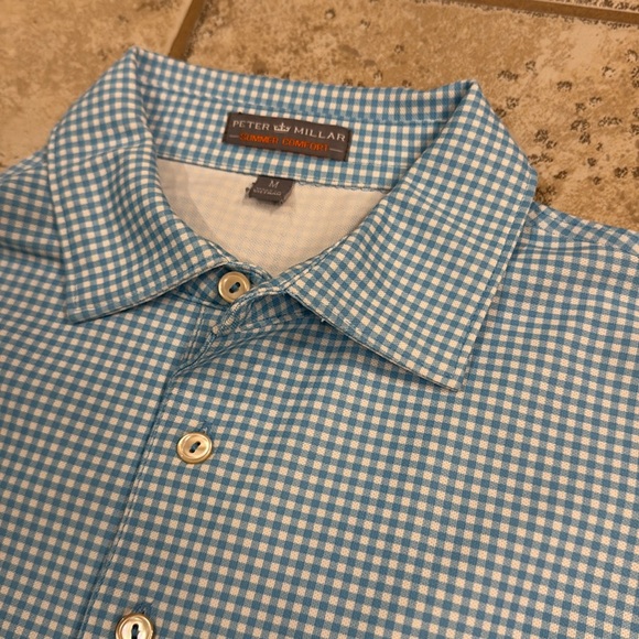 Peter Millar Men’s Summer Comfort Golf Polo Blue & White Checkers - Picture 3 of 3